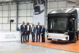 London mayor Sadiq Khan (centre) at opening of Volta Trucks' TAAS site