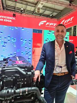 Sylvain Blaise, president, Powertrain Business Unit, with the XC13 H2 engine