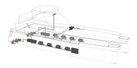 Schematic of Volvo Penta and Danfoss Drives onboard power system