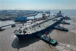 Oil tanker at a terminal in Zhoushan, Zhejiang province 