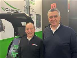 Pictured at the Bauma 05 exhibition are Paul Hay (left), managing director of Trime Ltd, and Andrea Fontanella, CEO of Trime srl. (Photo: IRN) 