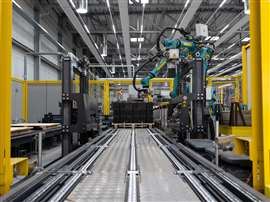 Battery palletization robot in a Clarios packaging facility