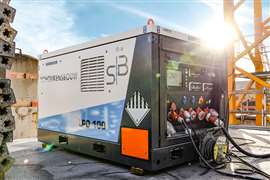 Liebherr LPO 100 BESS unit in blue, white and grey Schoukens Bouw livery