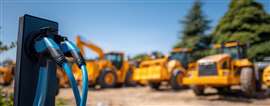The electric charging station powering construction machinery in an outdoor site.