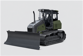 Trator de esteiras Develon DD130 com pintura militar.
