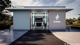 Concept image of EHaul battery swap station for HD trucks 