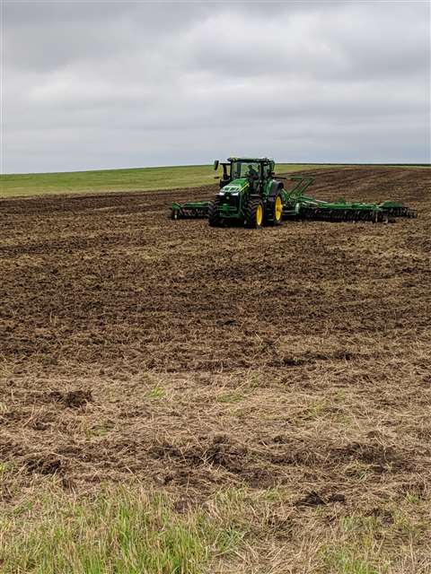 Farm tractor at work